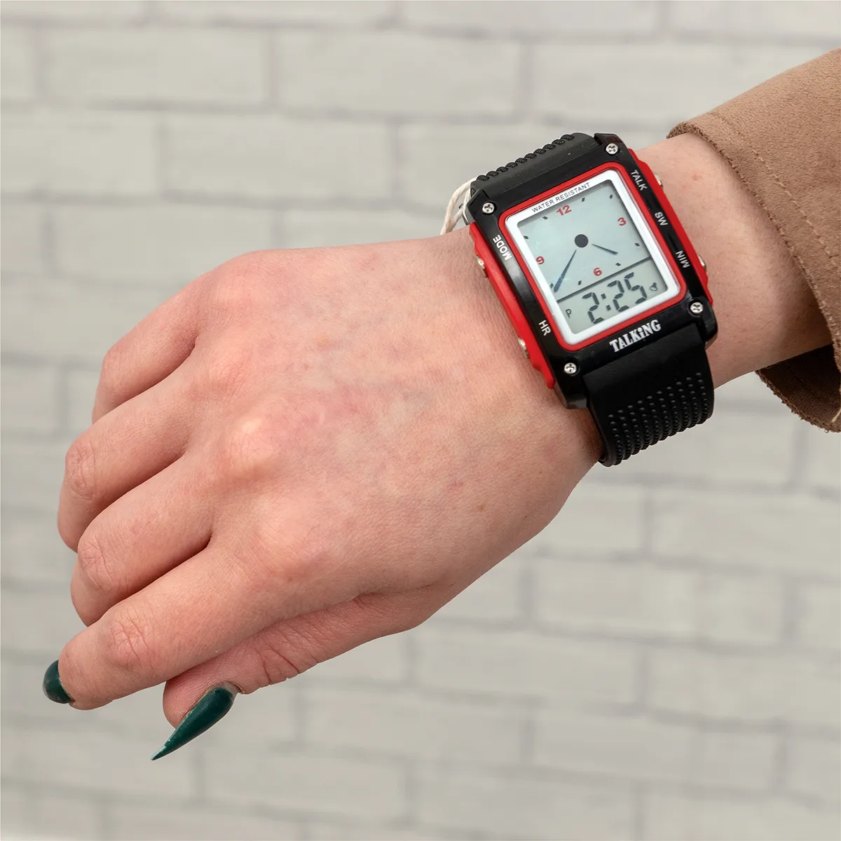Water Resistant Talking Digital Watch on wrist.jpg